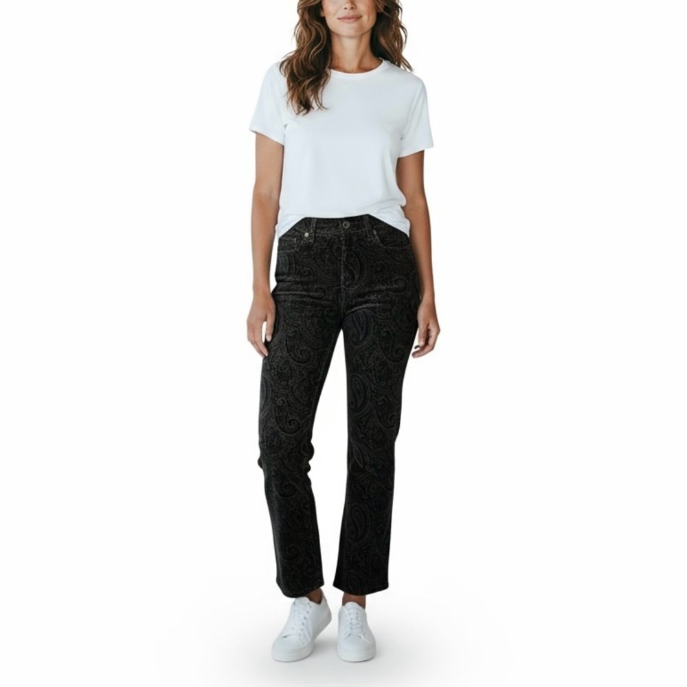 GAP Boot Cut Stretch Velvet Paisley Print Jeans 4a Black - Picture 8 of 8